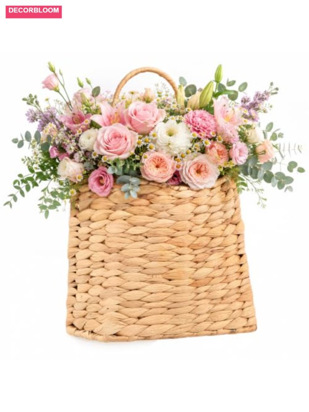 Handwoven Rattan Hanging Basket Flat-Back for Front Door and Wall Decor